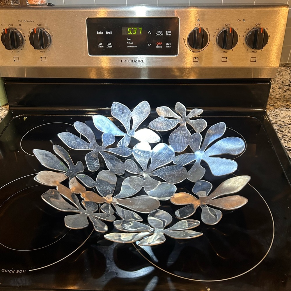 Silver Metal Flower Bowl – Modern Home Centerpiece